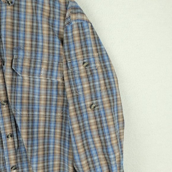 Pacific Trail Mens Button Up Shirt Small Blue Beige Check Striped Outdoor Retro - Picture 6 of 13